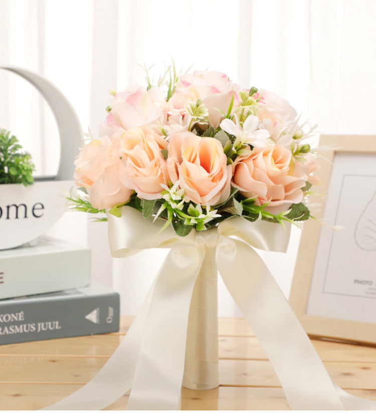 Bouquet de mariée en vrac de 9 pouces Bouquets de mariage blancs et champagne en gros 