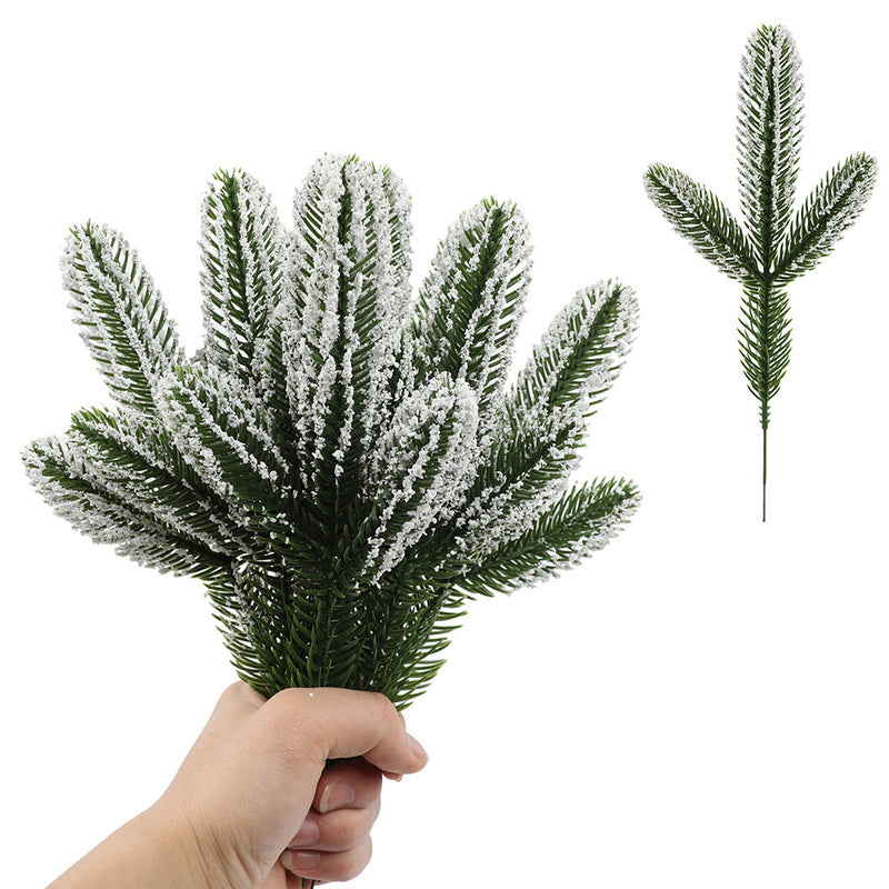 Lot de 12 pics de sapin de Noël en vrac, aiguilles de pin enneigées, branches et brindilles, vente en gros