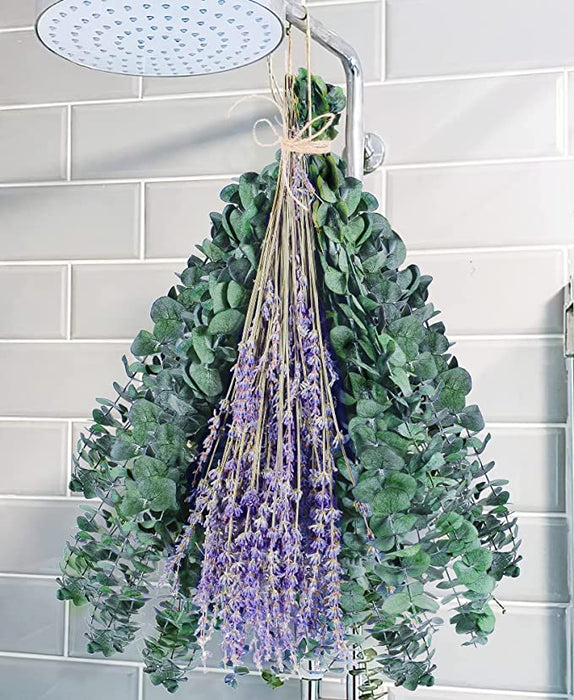 15 paquetes de flores de lavanda y tallos de eucalipto conservados secos de 17" para ducha 