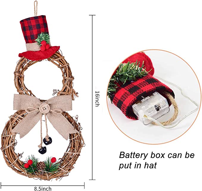 Bulk 16" Glow Christmas Wreath with Hat and Bow Snowman Shape Fall Wreaths for Front Door Wholesale