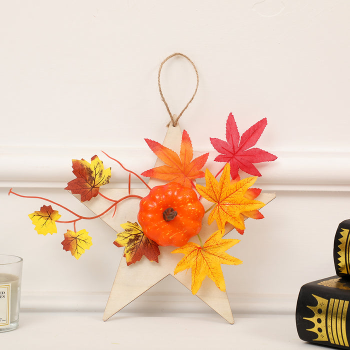 Thanksgiving Halloween Fall Party Artificial Pumpkin Maple Pentagram Wreath 8''/11''