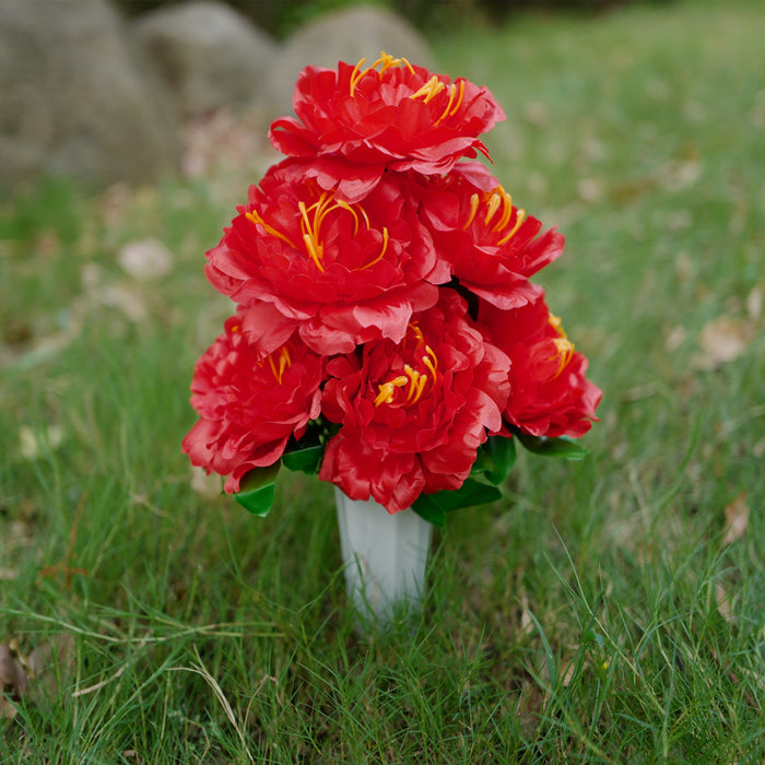 Flores de cementerio artificiales florales de simpatía a granel, peonías grandes en jarrón, venta al por mayor 
