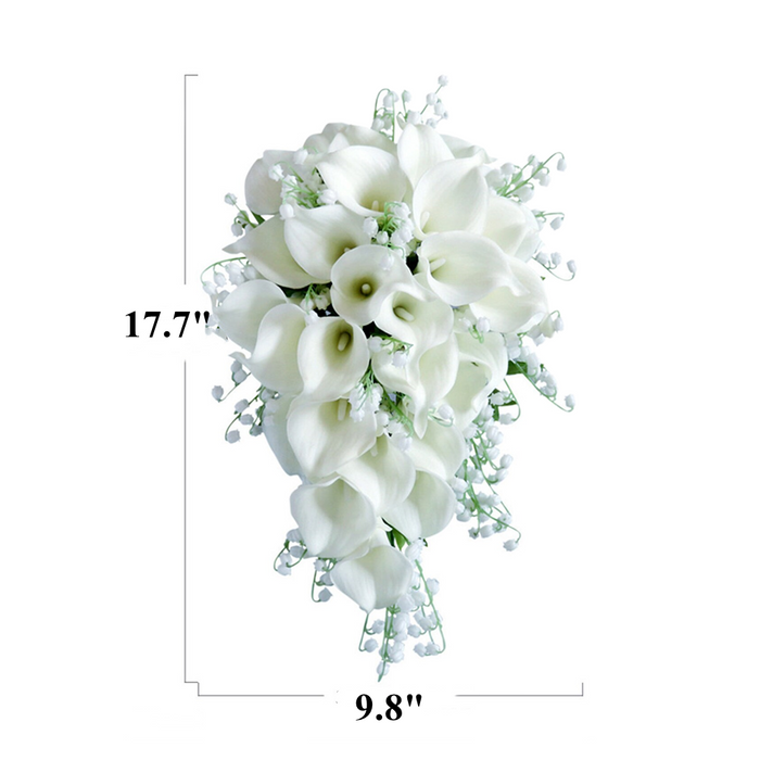 Bulk Calla Lily Cascading Bridal Artificial Wedding Bouquets Lily of The Valley in Natural White Wholesale