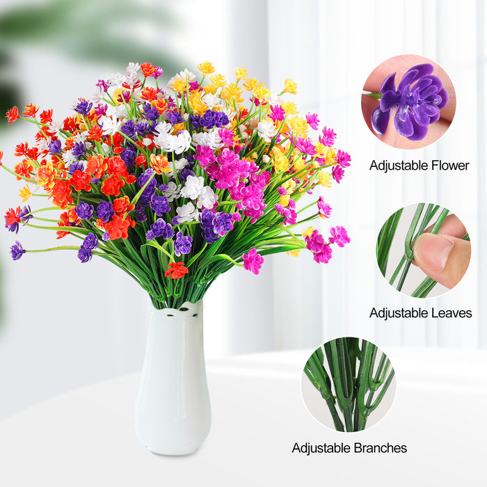 Bulk 8 Bundles Anti-UV Artificial Flowers for Outdoors Plastic UV Resistant Shrubs Plants for Garden Wedding Farmhouse Indoor Outdoor Decor Wholesale
