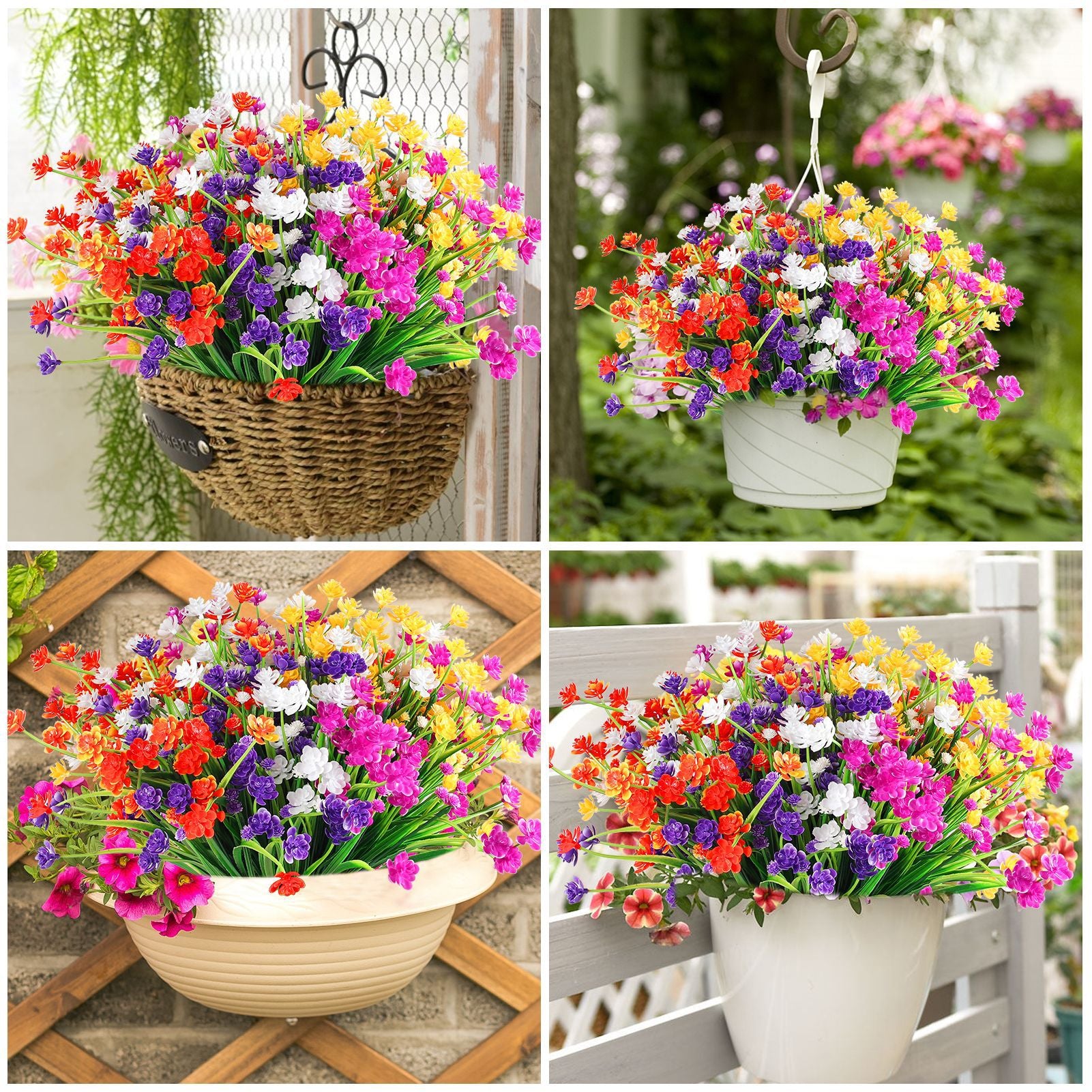 Bulk 8 Bundles Anti-UV Artificial Flowers for Outdoors Plastic UV Resi ...