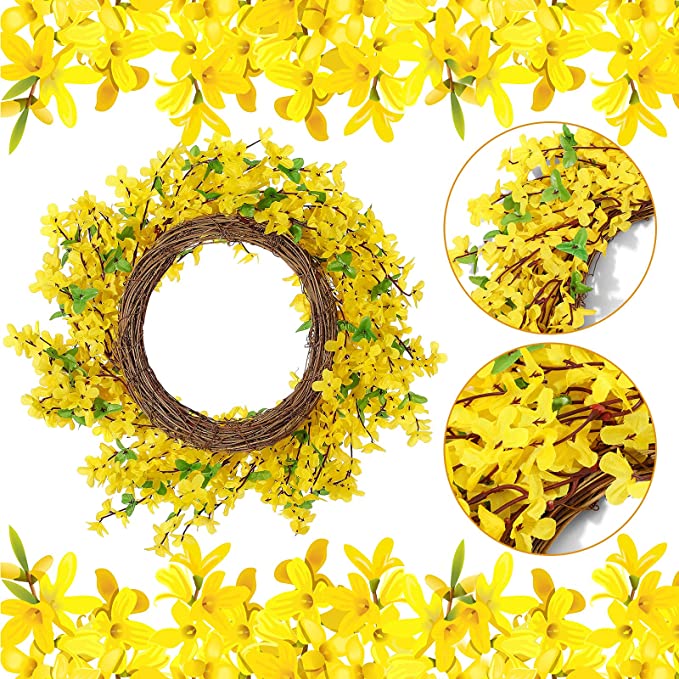 Bulk 20" Yellow Spring Forysythia Wreath Artificial Spring Flowers Wholesale