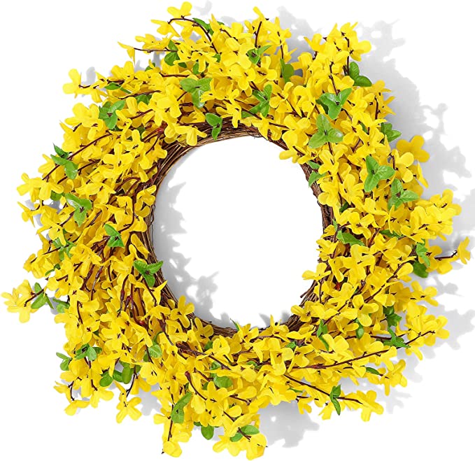 Bulk 20" Spring Wreath Artificial Flowers Yellow Forsythia Wreath Wholesale