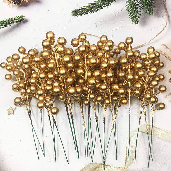 Paquete de 20 ramas de tallos de bayas artificiales a granel para decoraciones de árboles de Navidad al por mayor