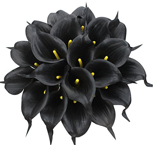 Bulk 20Pcs Calla Lily Flowers Bouquet Real Touch Black Halloween Flowers Centerpieces Wholesale