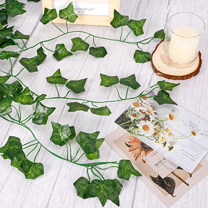 Bulk 24 Pack Artificial Ivy with LED String Light Leaves Wall Decor Leaf Plants Vines Greenery Garland Hanging Plant Vine for Room Garden Office Wedding Wall Decor Wholesale