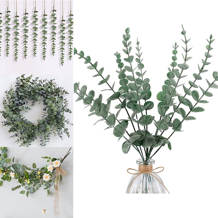 Bulk 12Pcs Artificial Eucalyptus Leaves Stems Branches Real Touch Greenery Decor For Floral Arrangement Wedding Bouquets Centerpiece Wholesale