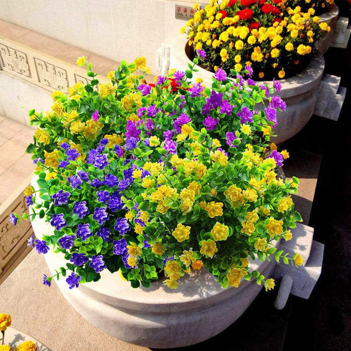 A granel 8 piezas de plantas verdes artificiales flores arbustos resistentes a los rayos UV para exteriores macetas colgantes caja de ventana porche delantero decoraciones de interior al por mayor