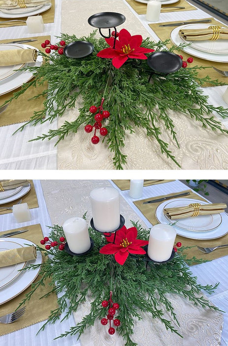 Bulk Christmas Pine Red Poinsettia Berry Candlestick Centerpiece Decoración 25 pulgadas al por mayor 