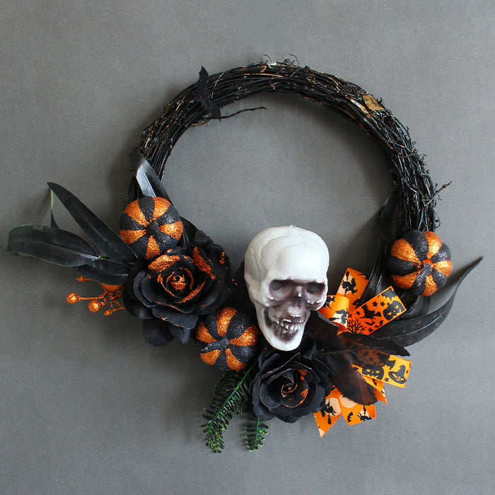 Bulk Halloween Feather Skull Pumpkin Wreath 16'' Wholesale