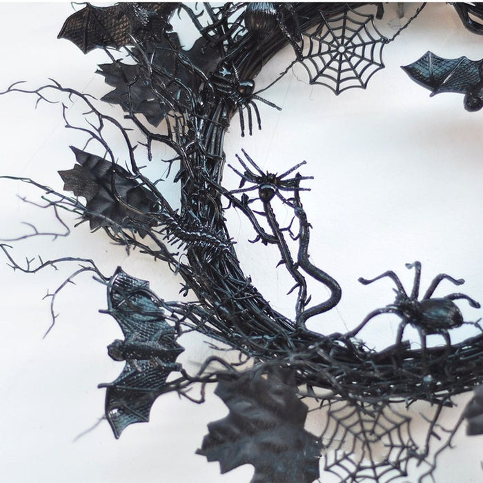 Bulk Halloween Grapevine Black Artificial Spider Bat Wreath 18'' Wholesale