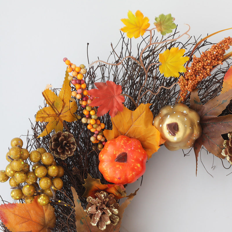 Thanksgiving Fall Fruit Sun Circle Maple Berry Pumpkin Large Wreath 24''