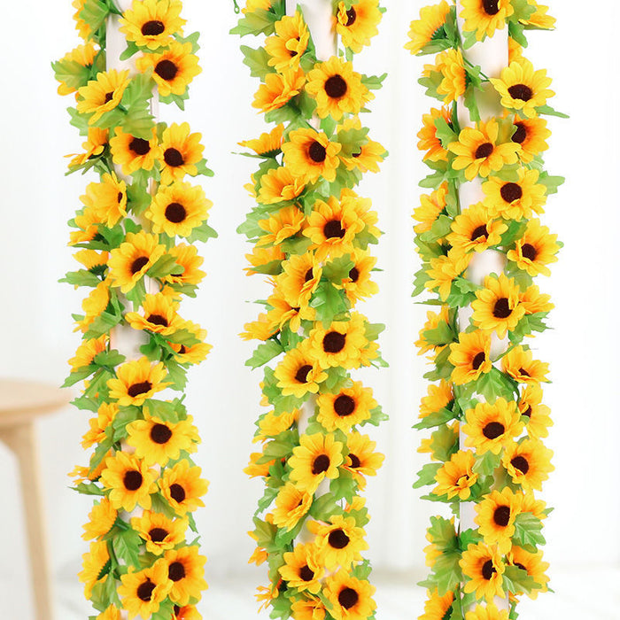 Bulk 2Pcs Artificial Sunflower Garlands Vines Sunflower Vines Hanging Flowers Garland with Green Leaves Wholesale