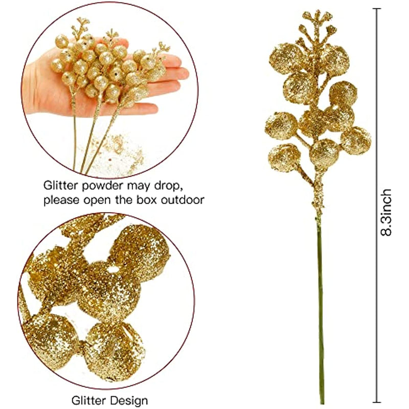 Bulk 30Pcs Christmas Glitter Berries Stems Christmas Ornaments Wholesale