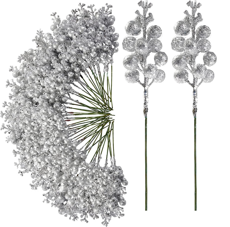 Bulk 30Pcs Christmas Glitter Berries Stems Christmas Ornaments Wholesale