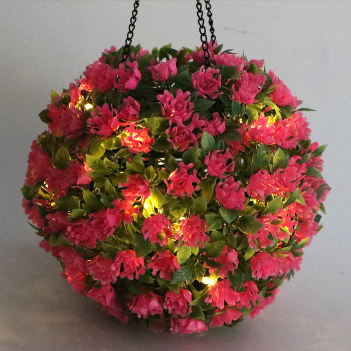 Bulk 17.7" Artificial Flower Solar Led Topiary Ball Flowers Spheres Hanging Garden Outdoor Decor Wholesale
