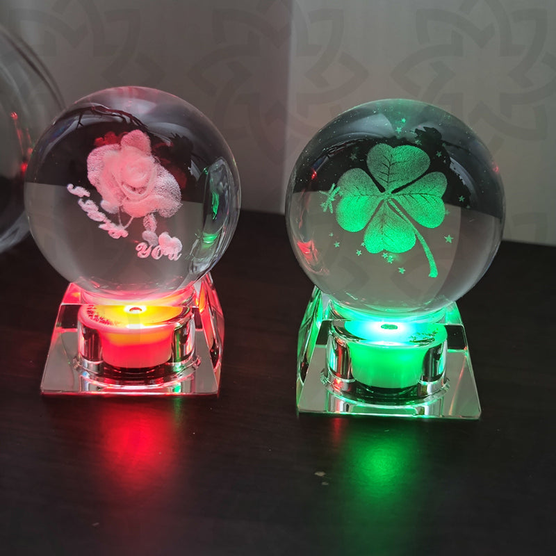 Veilleuse 3D en cristal rose en vrac Veilleuse trèfle avec base Cadeaux de fête des mères pour elle Vente en gros