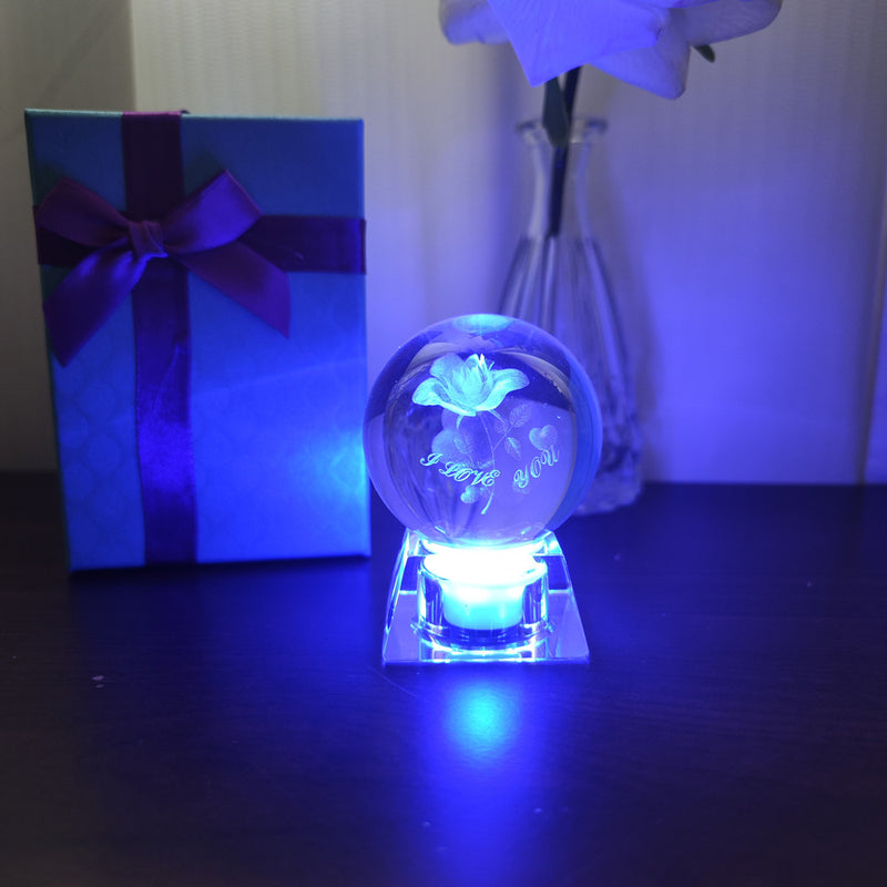 Veilleuse 3D en cristal rose en vrac Veilleuse trèfle avec base Cadeaux de fête des mères pour elle Vente en gros