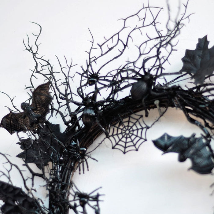 Bulk Halloween Grapevine Black Artificial Spider Bat Wreath 18'' Wholesale