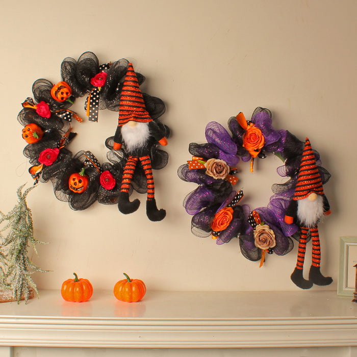 Bulk Halloween Pumpkin Purple Gauze Wreath 16'' Wholesale