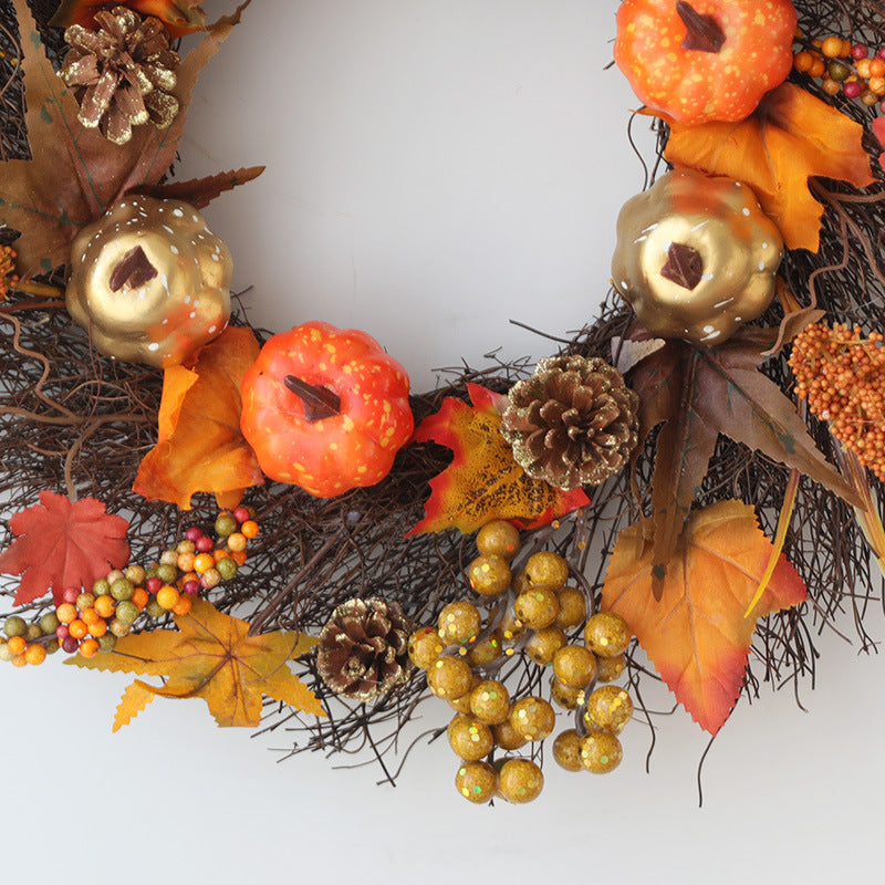 Thanksgiving Fall Fruit Sun Circle Maple Berry Pumpkin Large Wreath 24''