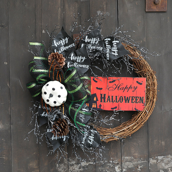 Bulk Halloween Black Pumpkin Artificial Leaves Mesh Wreath 18'' Wholesale