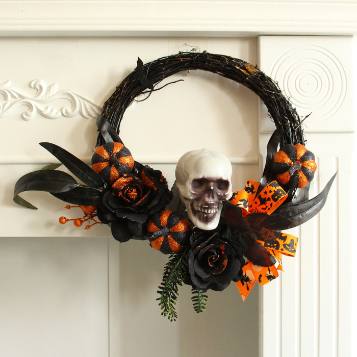 Bulk Halloween Feather Skull Pumpkin Wreath 16'' Wholesale