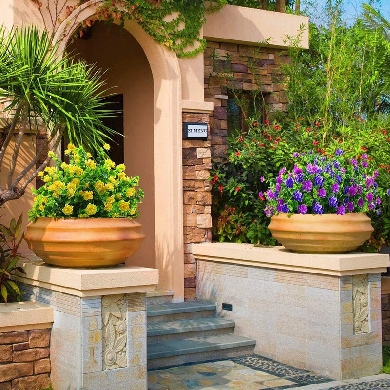 A granel 8 piezas de plantas verdes artificiales flores arbustos resistentes a los rayos UV para exteriores macetas colgantes caja de ventana porche delantero decoraciones de interior al por mayor