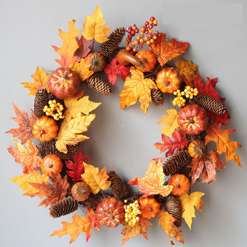 Thanksgiving Fall Fruit Sun Circle Maple Berry Pumpkin Large Wreath 24''