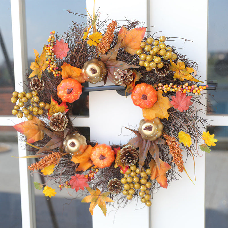 Thanksgiving Fall Fruit Sun Circle Maple Berry Pumpkin Large Wreath 24''