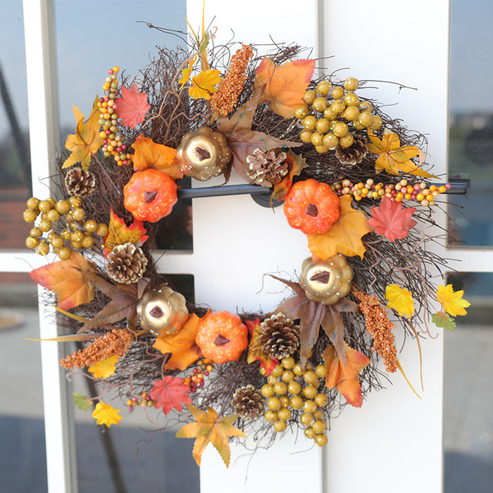 Acción de Gracias otoño fruta sol círculo arce baya calabaza gran corona 24'' 