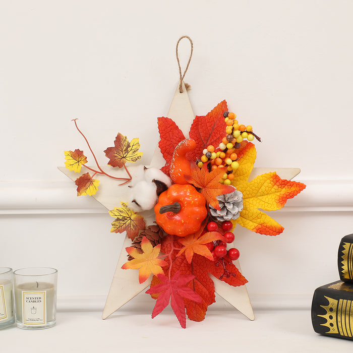 Thanksgiving Halloween Fall Party Artificial Pumpkin Maple Pentagram Wreath 8''/11''