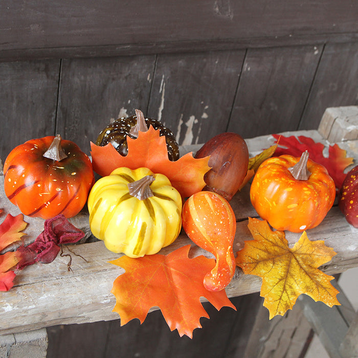 Decoración de otoño de cosecha de arce de calabazas pequeñas artificiales de Halloween