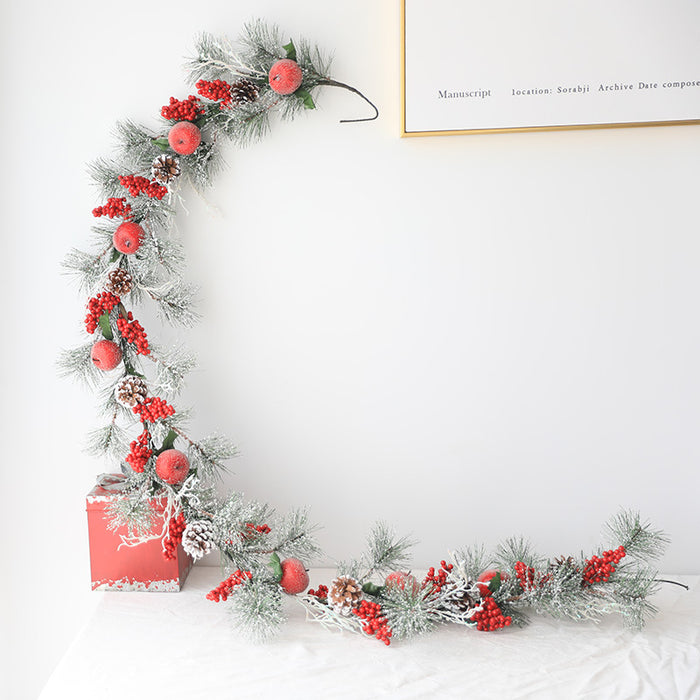 Bulk 71 "Navidad Red Berry Poinsettia Ring Rattan String Garland al por mayor
