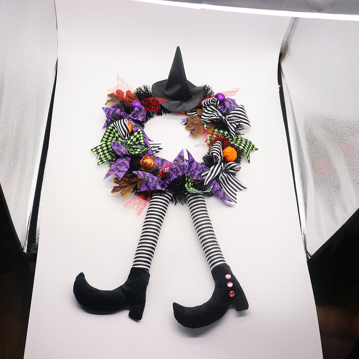 Bulk Halloween Purple Witch Leg Vintage Wreath 13'' Wholesale