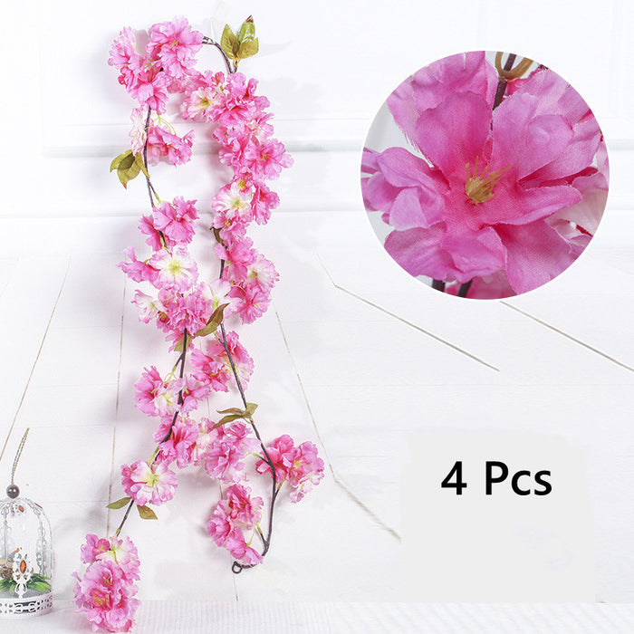 A granel, 4 Uds., flores de cerezo japonesas, flores artificiales para colgar al aire libre, guirnalda de flores de seda, venta al por mayor 