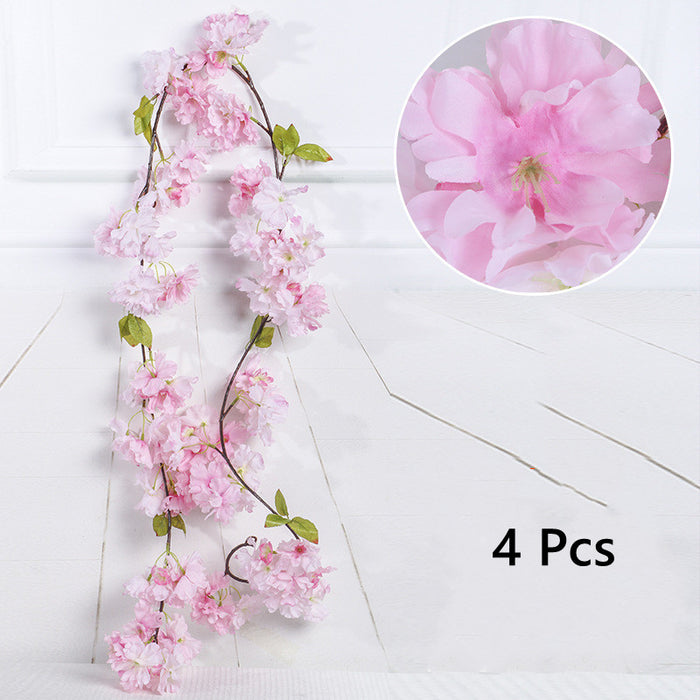 Bulk 4 Pcs Japanese Cherry Blossom Flower Vines Artificial Flowers for Outdoors Hanging Silk Flowers Garland Wholesale