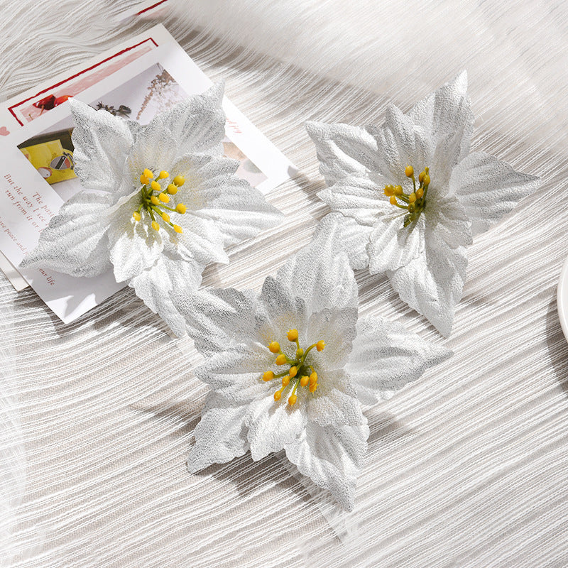 Clearance Bulk 50 Pcs Poinsettia Christmas Flowers for Christmas Tree Ornaments Wholesale