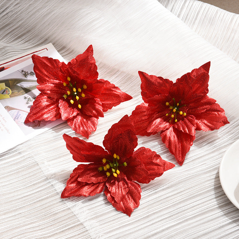 Clearance Bulk 50 Pcs Poinsettia Christmas Flowers for Christmas Tree Ornaments Wholesale