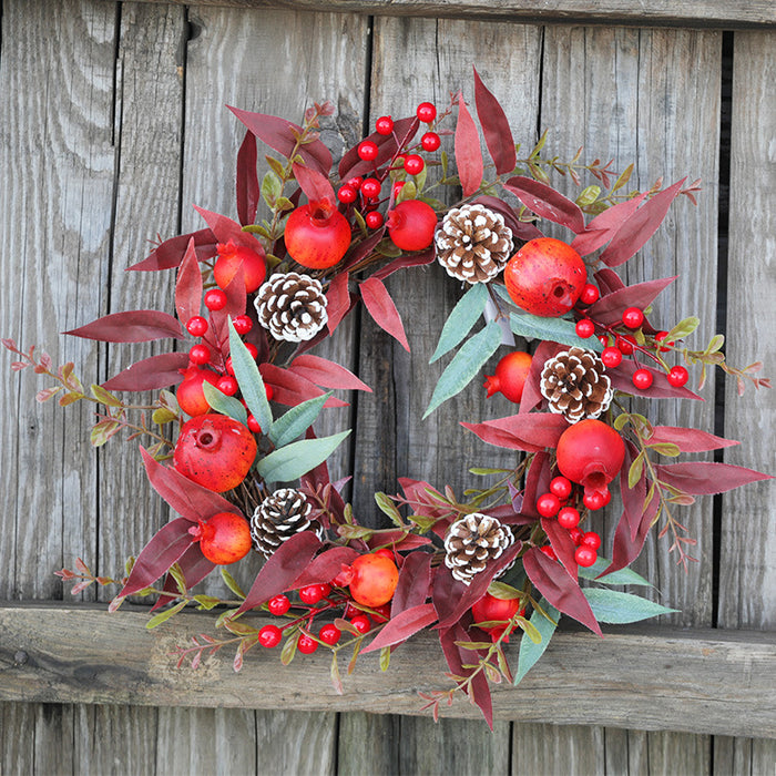 Bulk Thanksgiving Pomegranate Wreath Rattan Circle Artificial Wreaths 20inch Wholesale