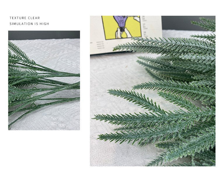 Venta al por mayor Artificial Flocked Pine Twig Greenery Plant Stem 27 pulgadas 