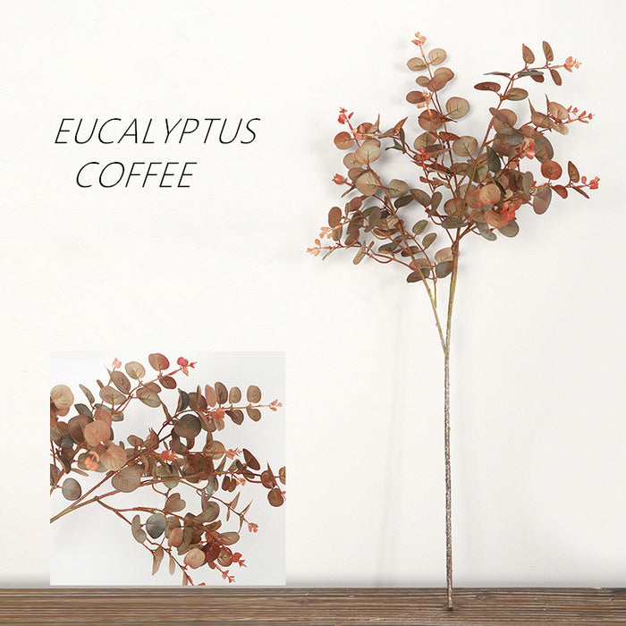 Ramas de hojas de eucalipto artificiales Planta de eucalipto de otoño falso Tallos de otoño falsos 