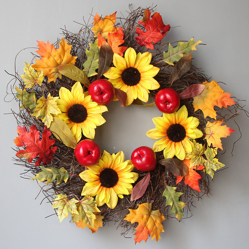 Thanksgiving Fall Fruit Sun Circle Maple Berry Pumpkin Large Wreath 24''