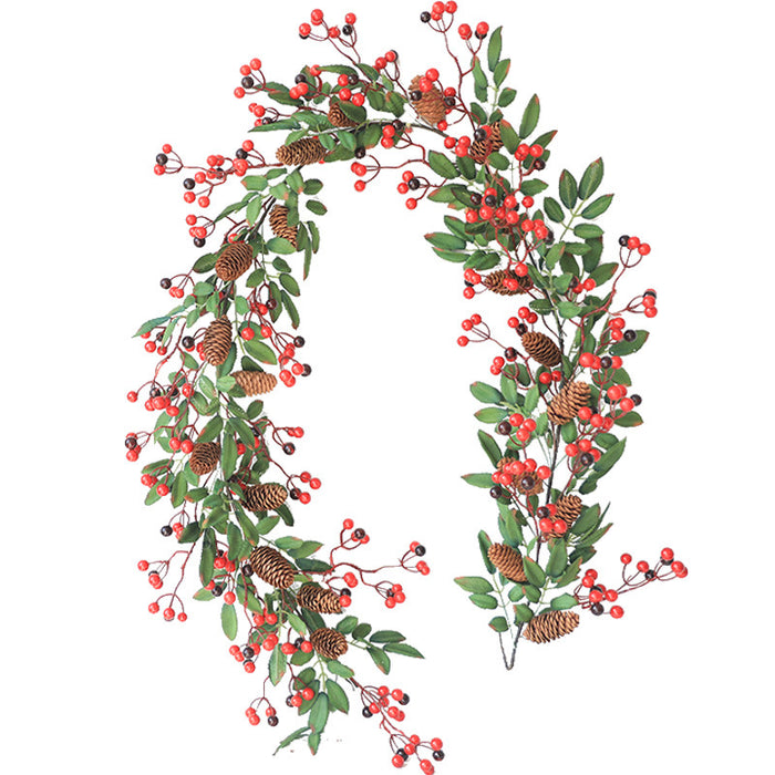Bulk 71 "Navidad Red Berry Poinsettia Ring Rattan String Garland al por mayor
