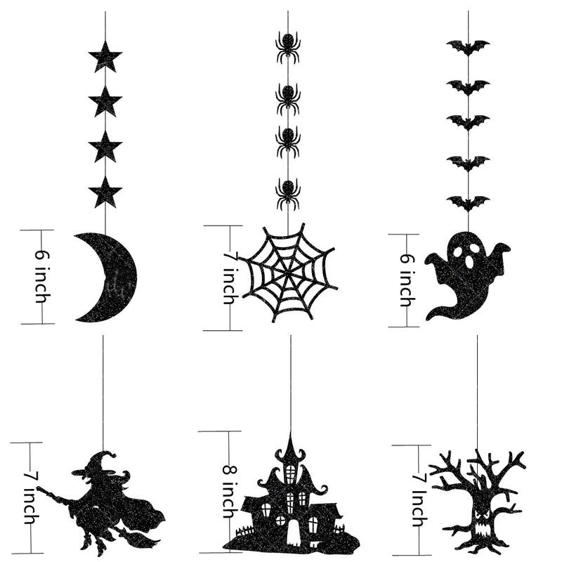 Lot de 6 décorations murales en forme d'araignée, de sorcière, de fantôme, de chauve-souris pour Halloween 