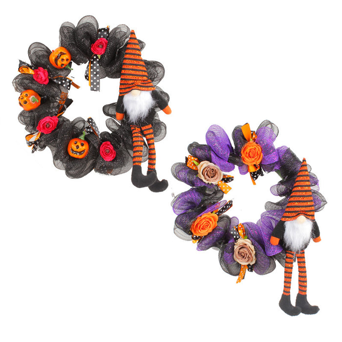 Bulk Halloween Pumpkin Purple Gauze Wreath 16'' Wholesale